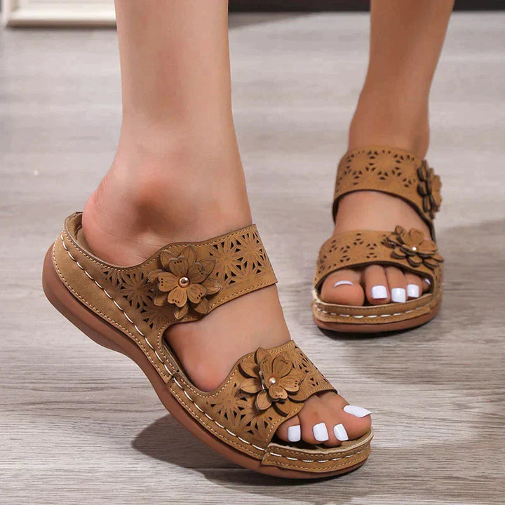 Malia - Elegantes y cómodas sandalias de tacón de cuña con estampado floral para mujer