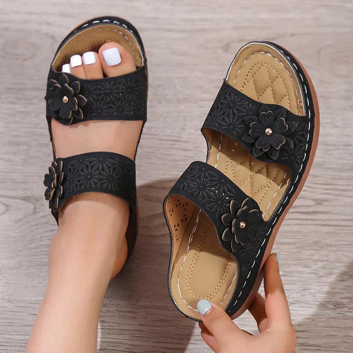 Malia - Elegantes y cómodas sandalias de tacón de cuña con estampado floral para mujer