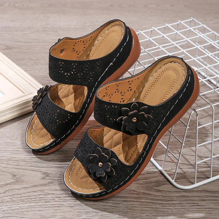 Malia - Elegantes y cómodas sandalias de tacón de cuña con estampado floral para mujer
