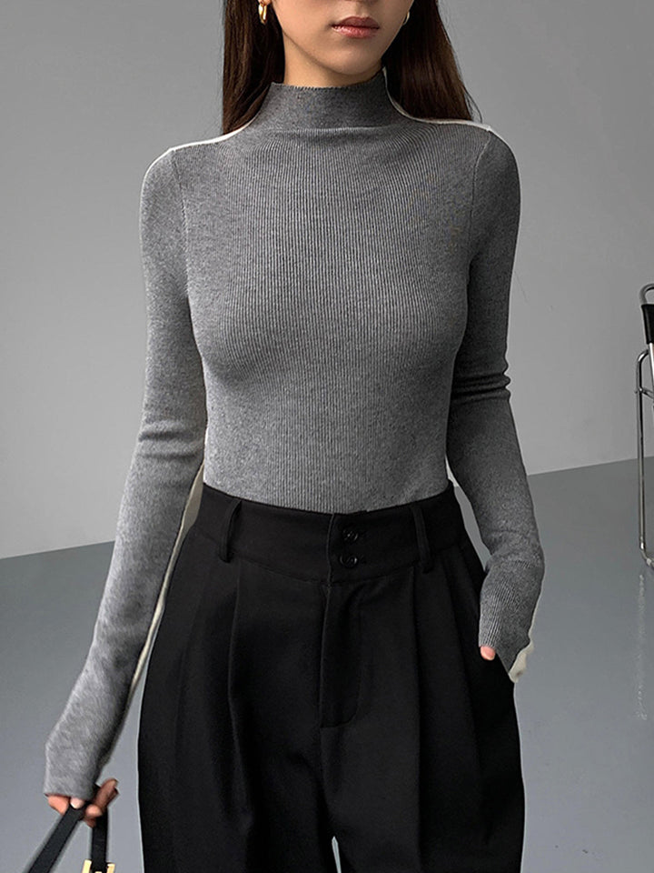 Elegante top bicolor de punto para mujer de manga larga | Sophie