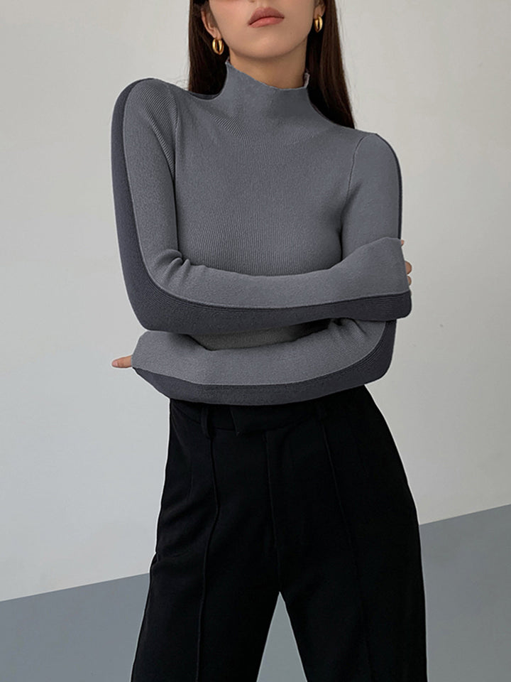 Elegante top bicolor de punto para mujer de manga larga | Sophie