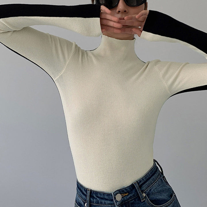Elegante top bicolor de punto para mujer de manga larga | Sophie
