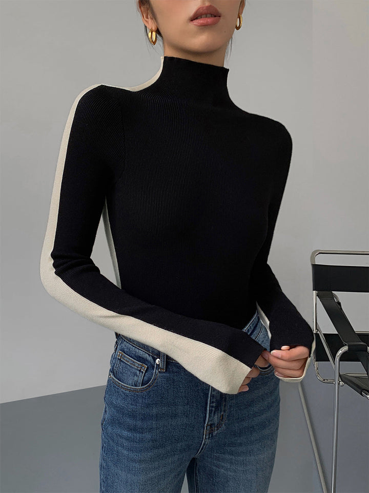 Elegante top bicolor de punto para mujer de manga larga | Sophie