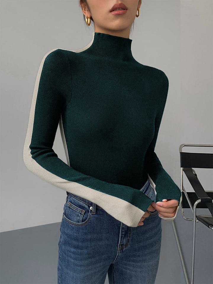 Elegante top bicolor de punto para mujer de manga larga | Sophie