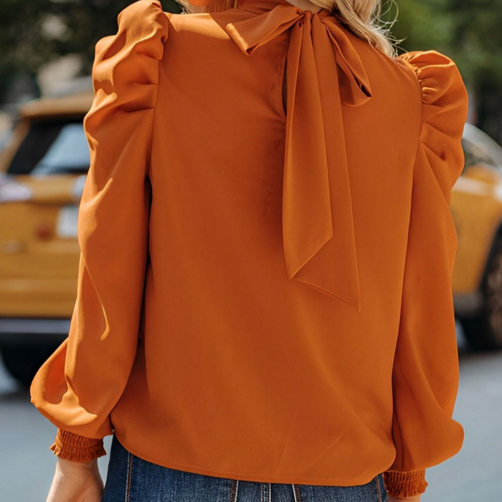 Laila - Elegante blusa de otoño con mangas abullonadas en elegante marrón para mujer