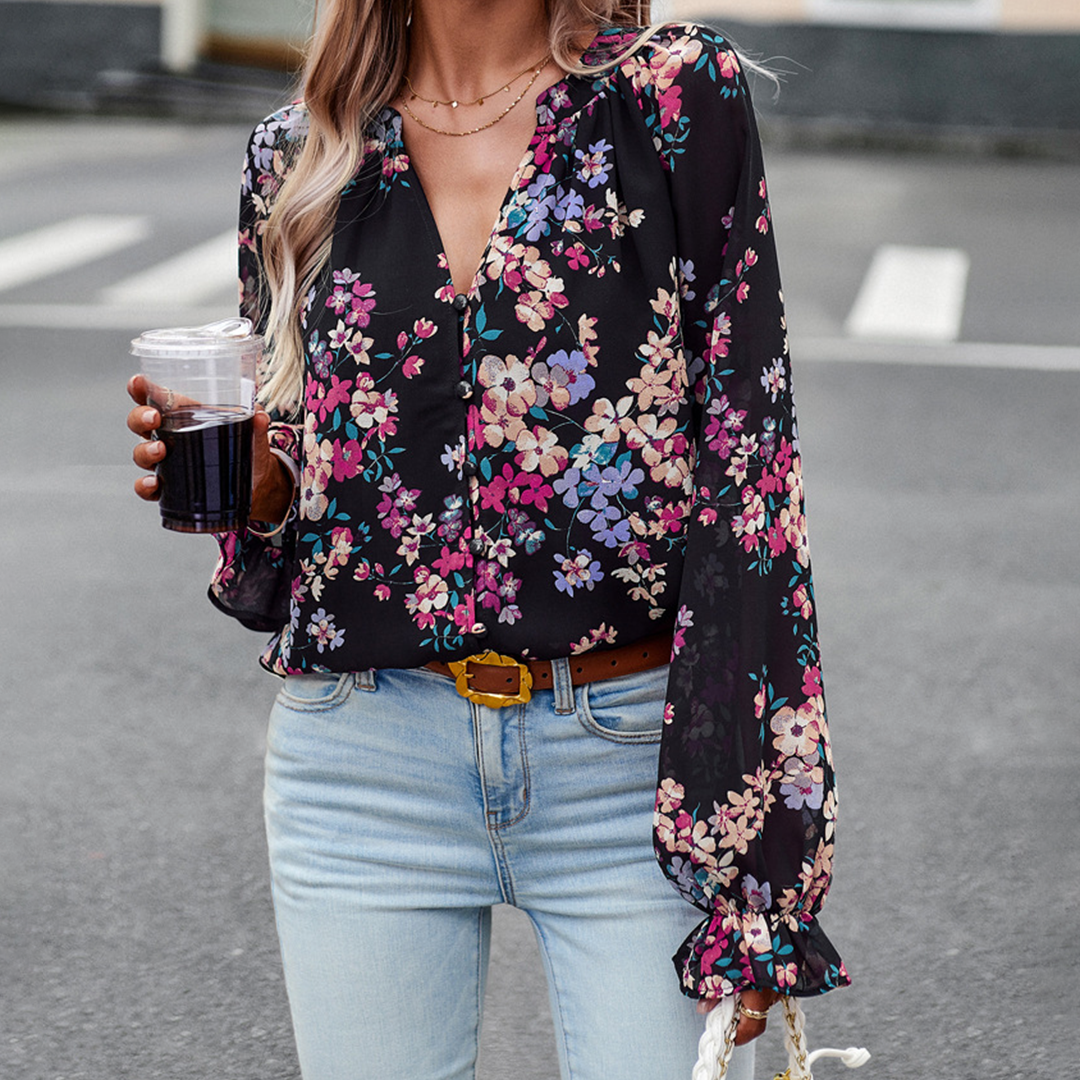 Mabel - Elegante y cómoda blusa de verano con estampado floral para mujer