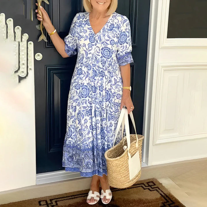 BRONYA - Elegante vestido con cuello en V para un look sofisticado