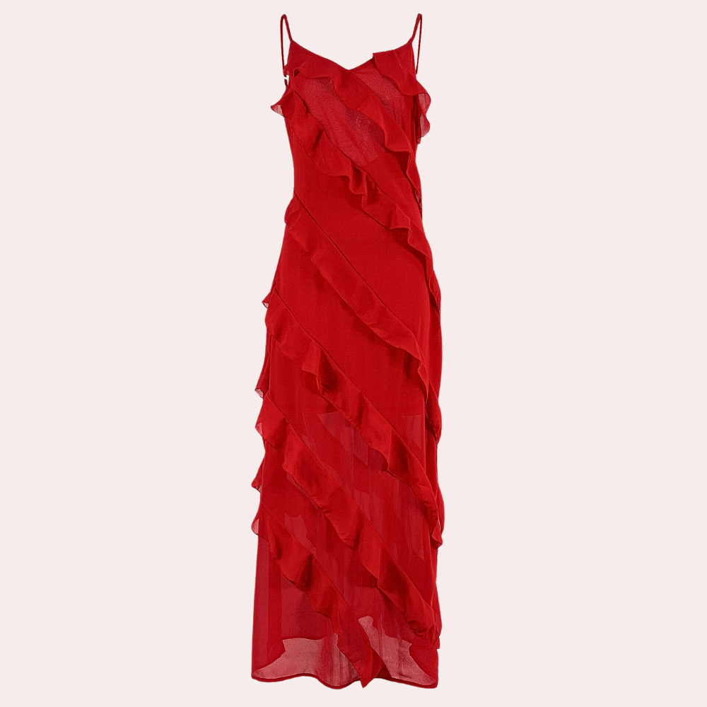 Adrienne - Precioso vestido largo para mujer con elegantes volantes
