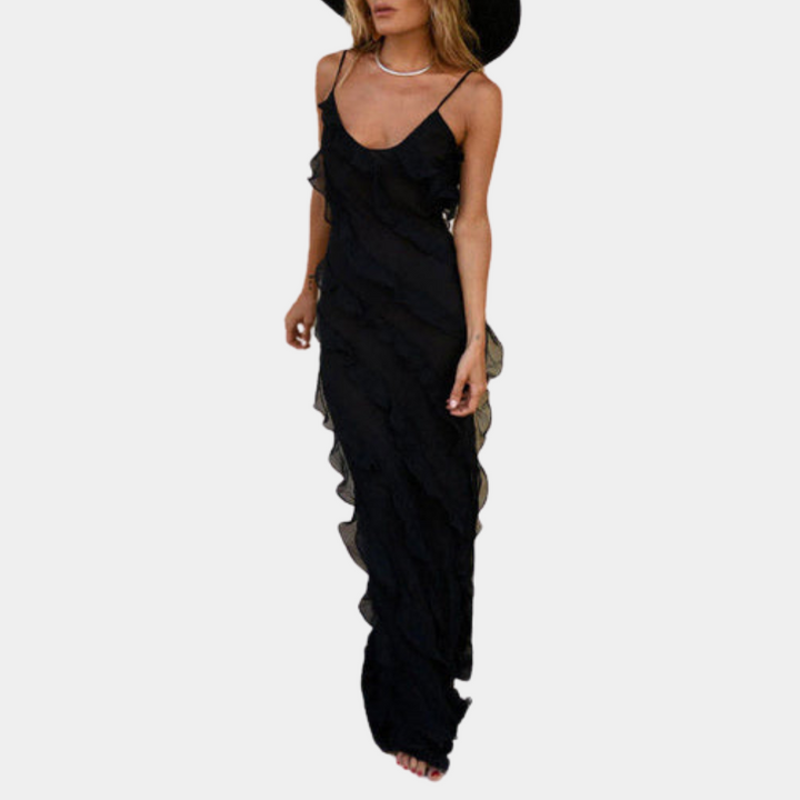 Adrienne - Precioso vestido largo para mujer con elegantes volantes