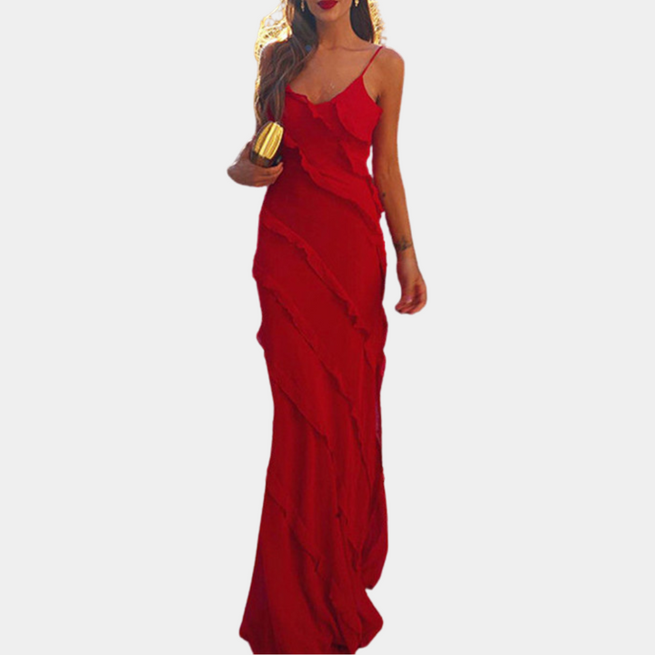 Adrienne - Precioso vestido largo para mujer con elegantes volantes