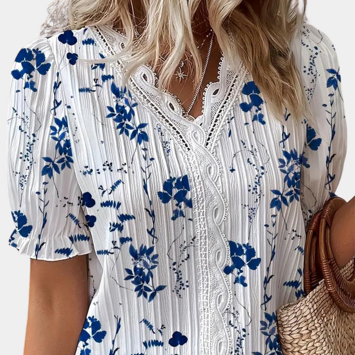 Zuzanna - Elegante blusa floral para mujer con sofisticados detalles de encaje