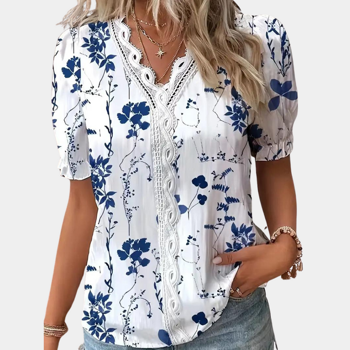 Zuzanna - Elegante blusa floral para mujer con sofisticados detalles de encaje
