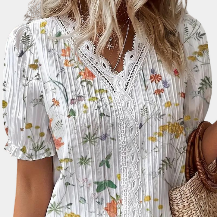 Zuzanna - Elegante blusa floral para mujer con sofisticados detalles de encaje