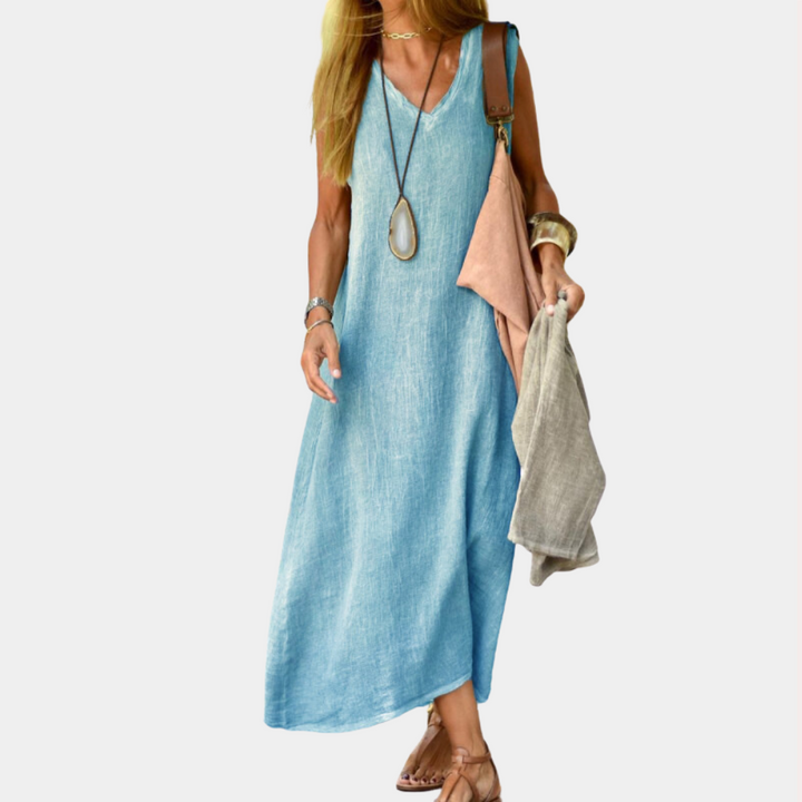 Maxi vestido de verano para mujer con elegante escote en pico