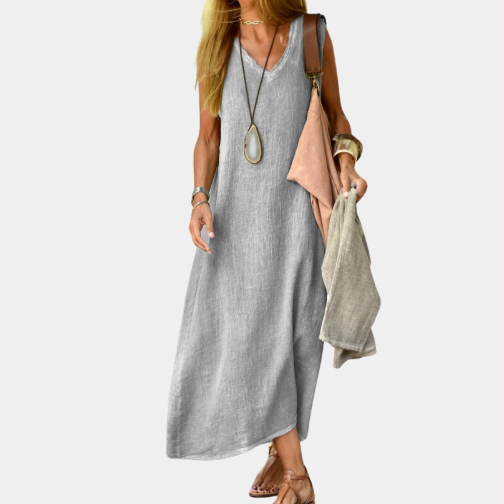 Maxi vestido de verano para mujer con elegante escote en pico