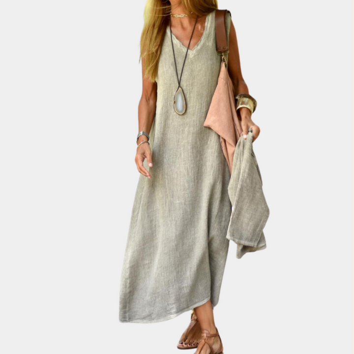 Maxi vestido de verano para mujer con elegante escote en pico