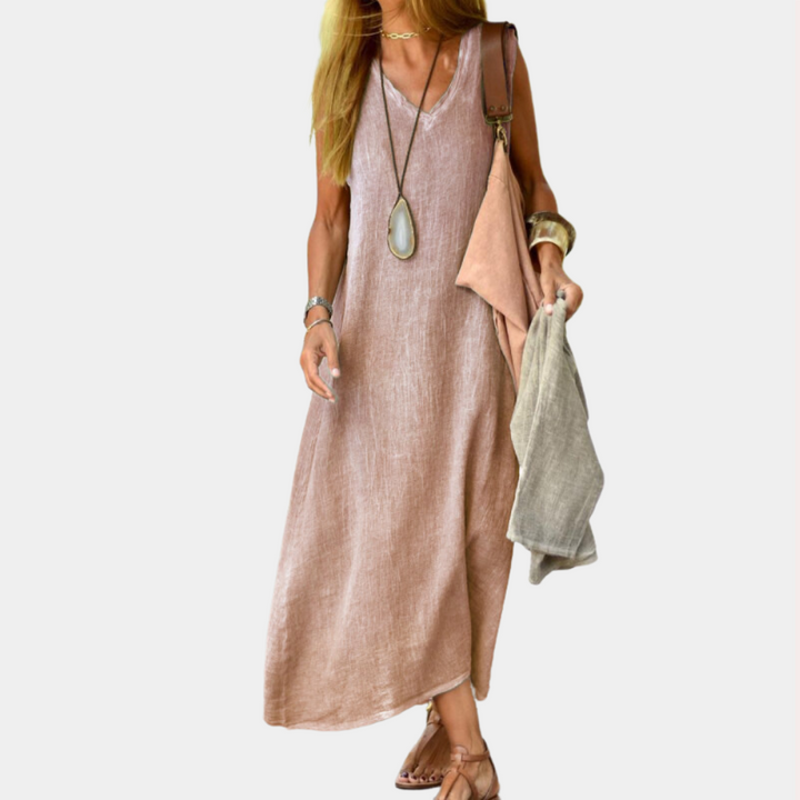 Maxi vestido de verano para mujer con elegante escote en pico