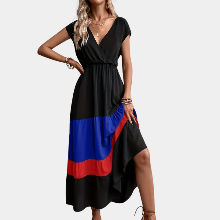 Elegante vestido informal de mujer con cuello en V para un look sofisticado