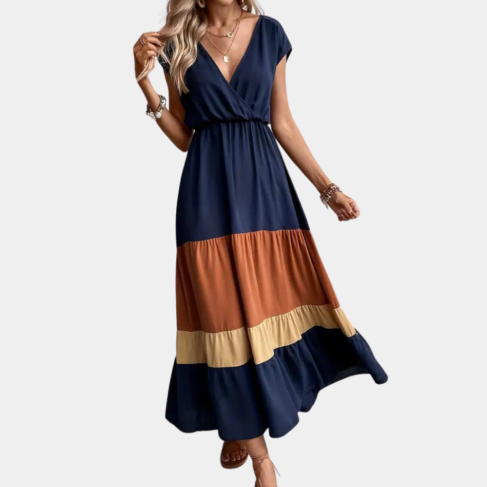 Elegante vestido informal de mujer con cuello en V para un look sofisticado
