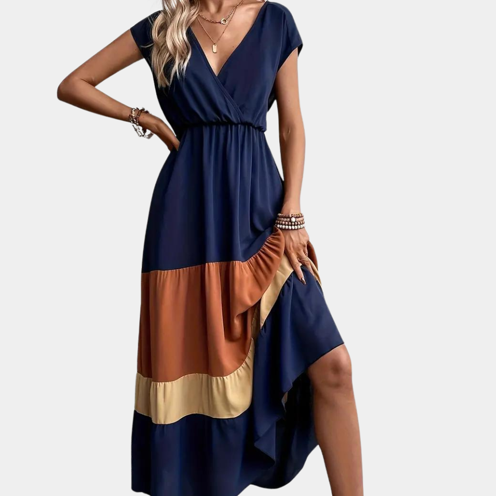Elegante vestido informal de mujer con cuello en V para un look sofisticado