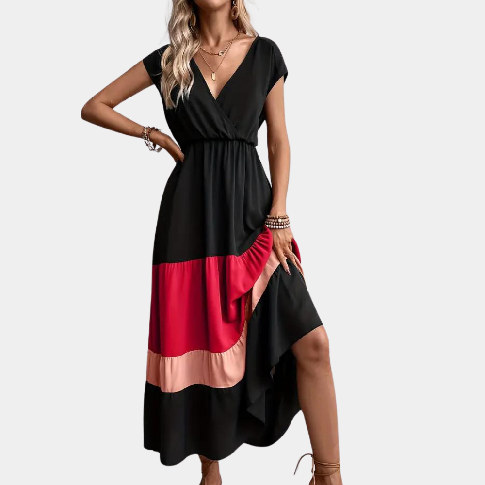 Elegante vestido informal de mujer con cuello en V para un look sofisticado