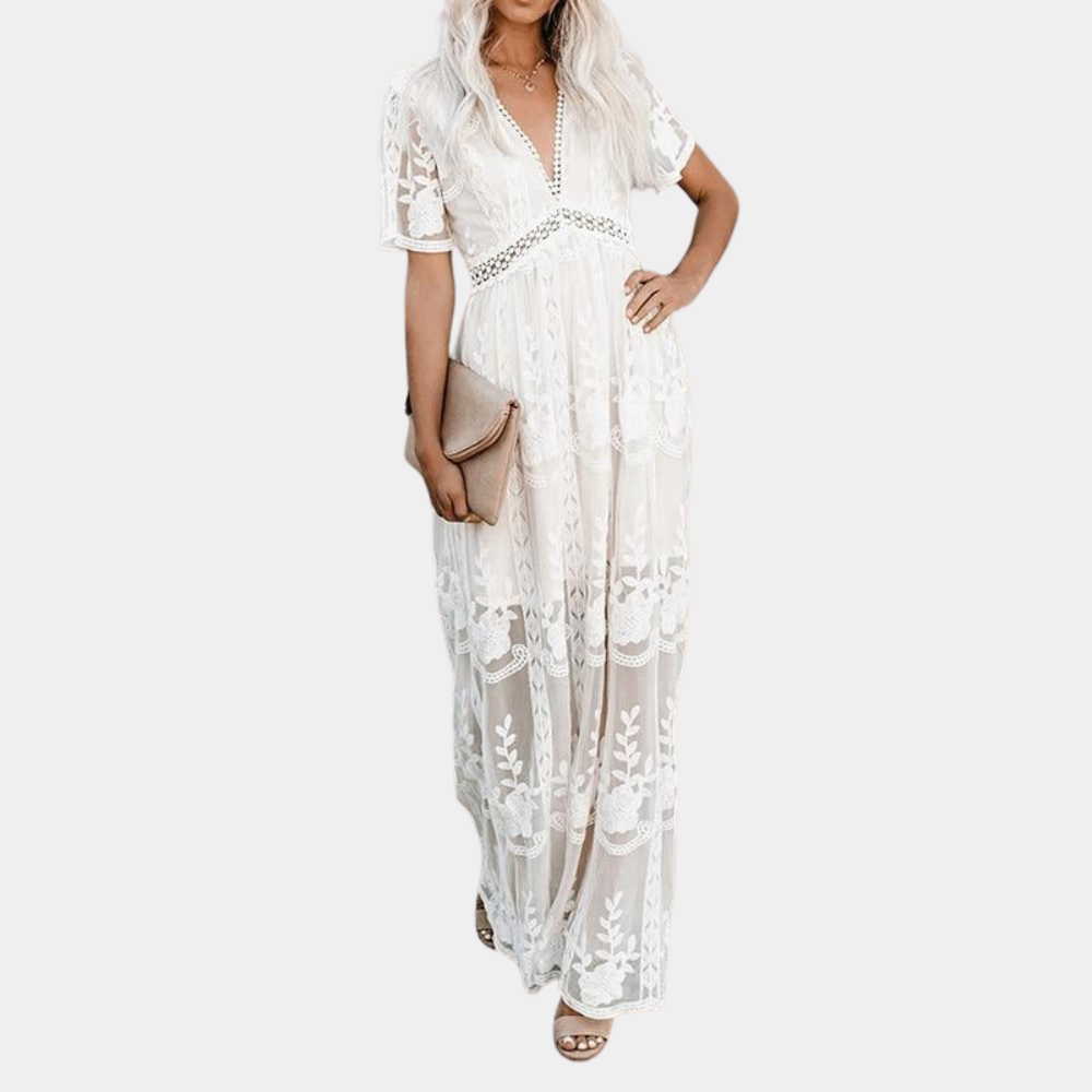 Elegante vestido largo de encaje para mujer