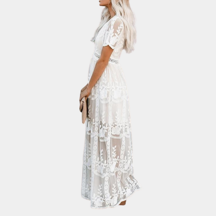 Elegante vestido largo de encaje para mujer