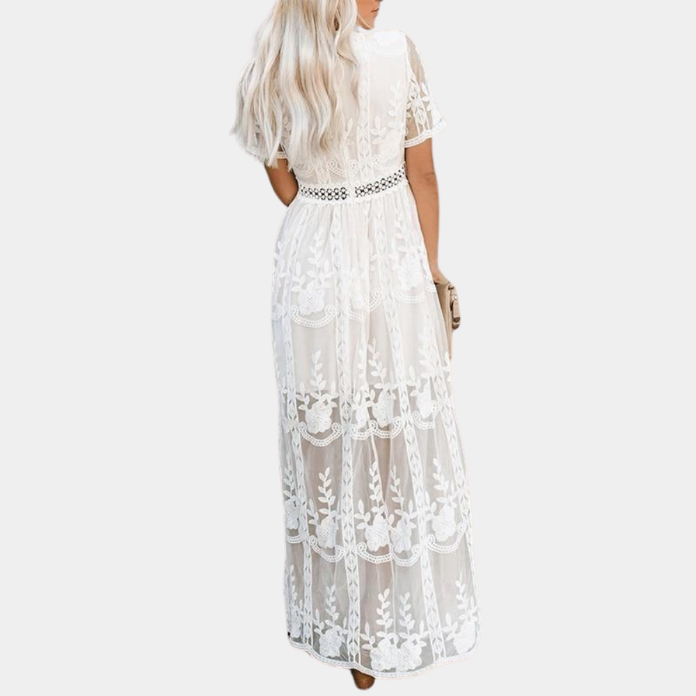 Elegante vestido largo de encaje para mujer