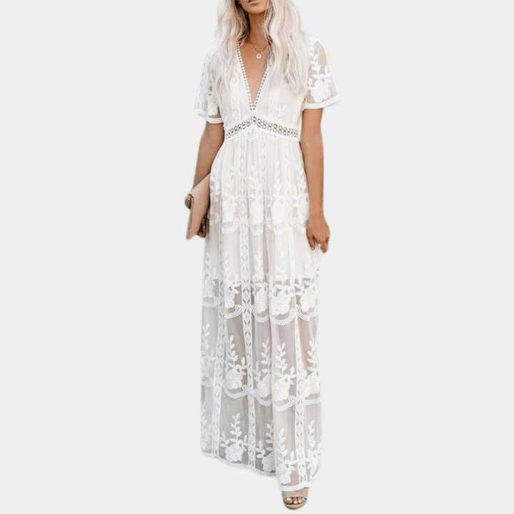Elegante vestido largo de encaje para mujer