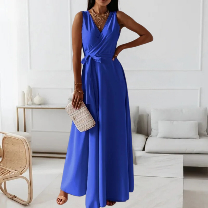 Elegante maxi vestido para mujer con un sofisticado escote en pico