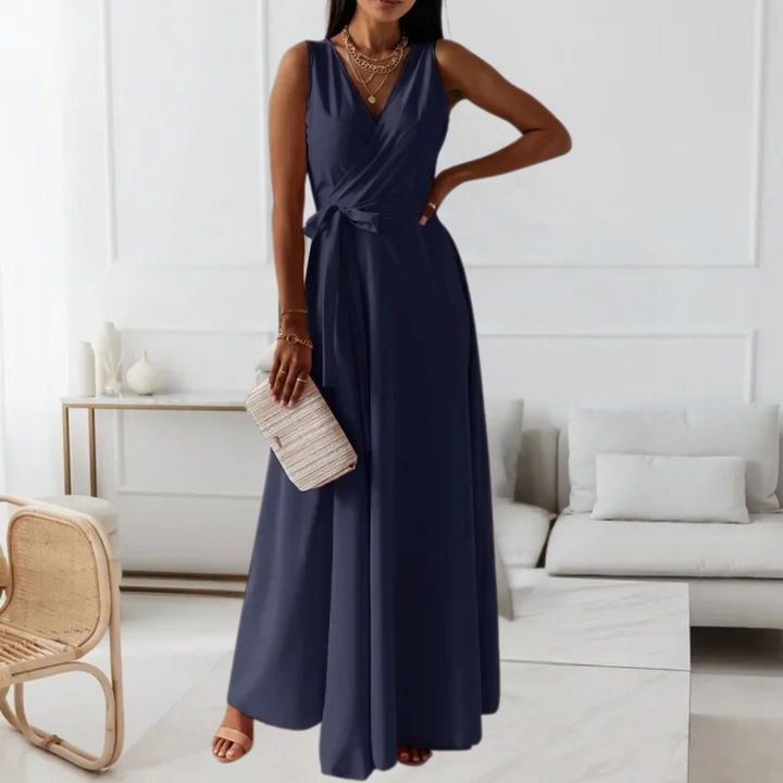 Elegante maxi vestido para mujer con un sofisticado escote en pico