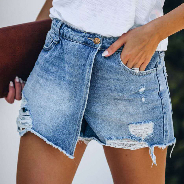 Hildegard - Pantalones cortos vaqueros asimétricos de moda para mujer