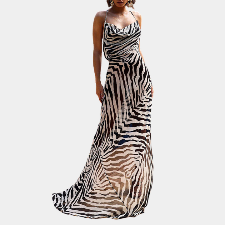 Dayana - Impresionante maxivestido de rayas de cebra sin tirantes