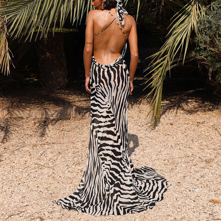 Dayana - Impresionante maxivestido de rayas de cebra sin tirantes