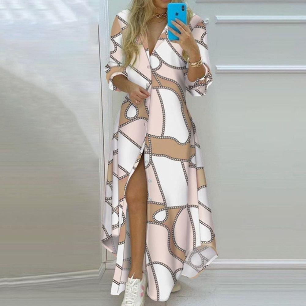 Antonia - Vestido glamuroso con estampado de periódico artístico único