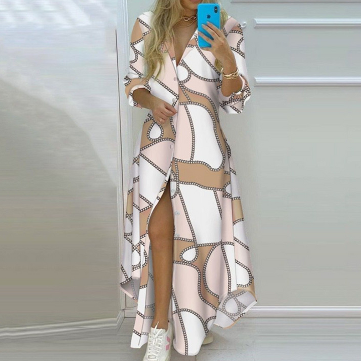 Antonia - Vestido glamuroso con estampado de periódico artístico único