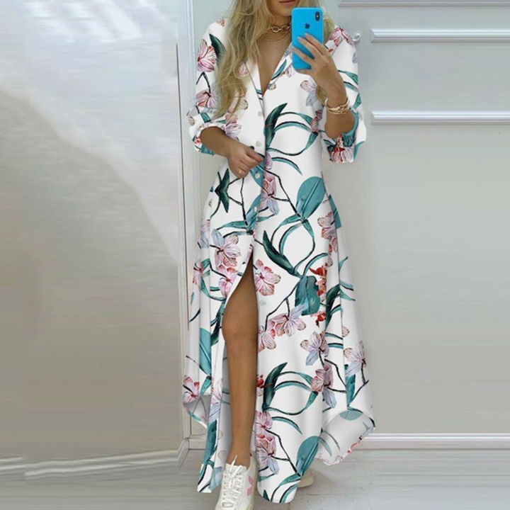 Antonia - Vestido glamuroso con estampado de periódico artístico único