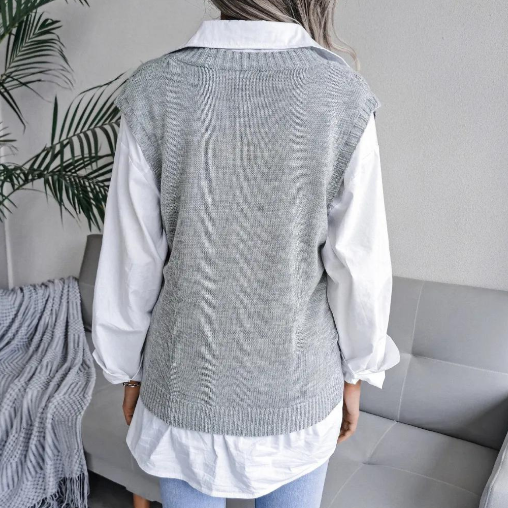 Arlette - Chaleco de mujer con cuello de pico y punto por cable para un look atemporal