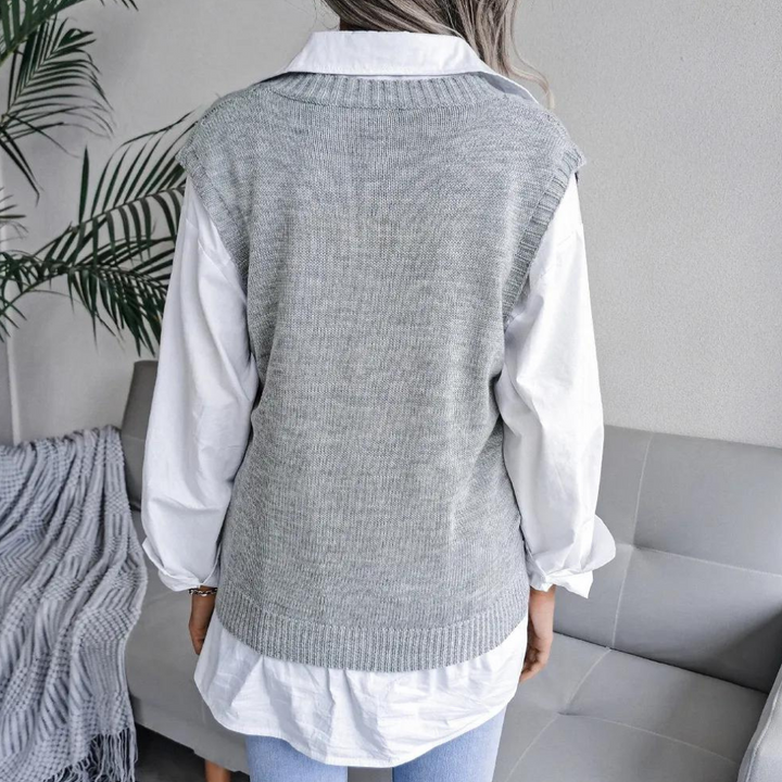 Arlette - Chaleco de mujer con cuello de pico y punto por cable para un look atemporal