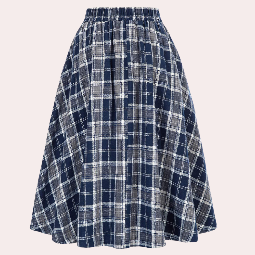 Luminita - Elegante falda de línea A con moderno estampado de cuadros