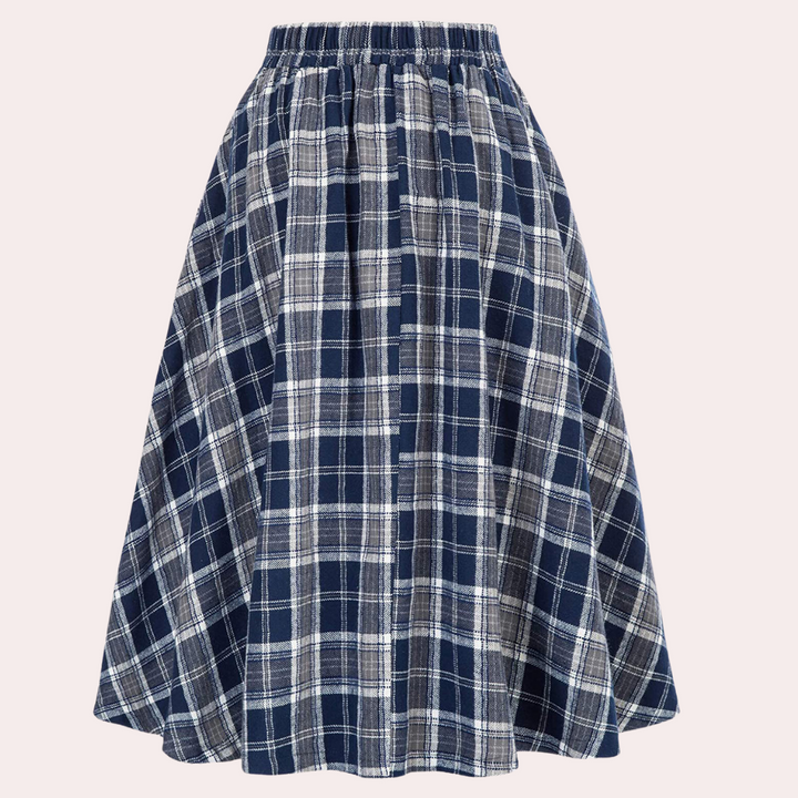 Luminita - Elegante falda de línea A con moderno estampado de cuadros