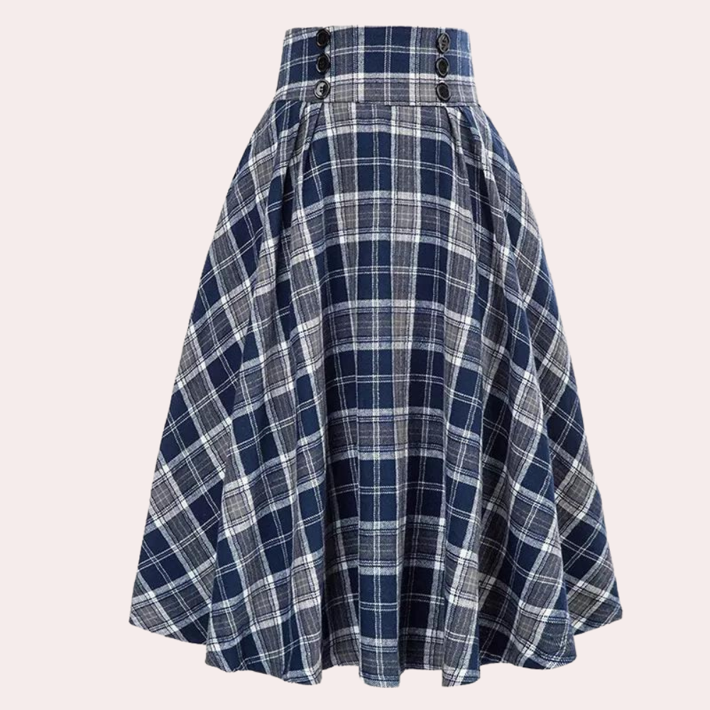 Luminita - Elegante falda de línea A con moderno estampado de cuadros