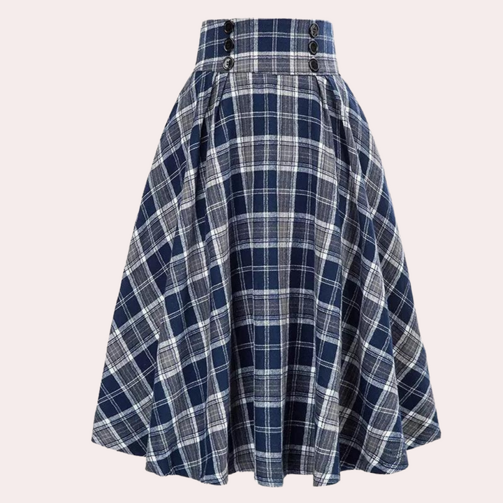 Luminita - Elegante falda de línea A con moderno estampado de cuadros
