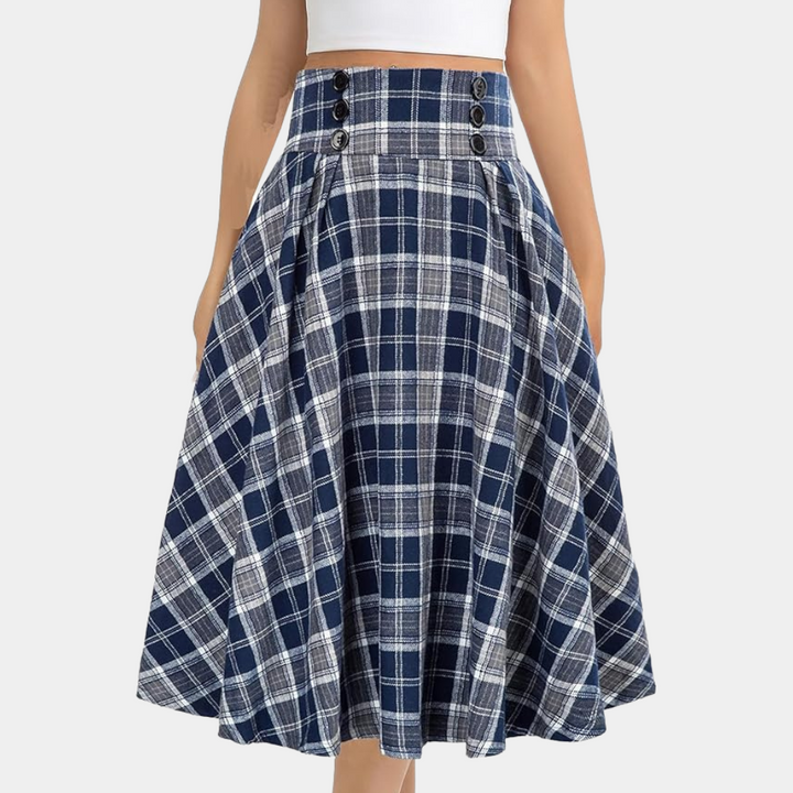 Luminita - Elegante falda de línea A con moderno estampado de cuadros