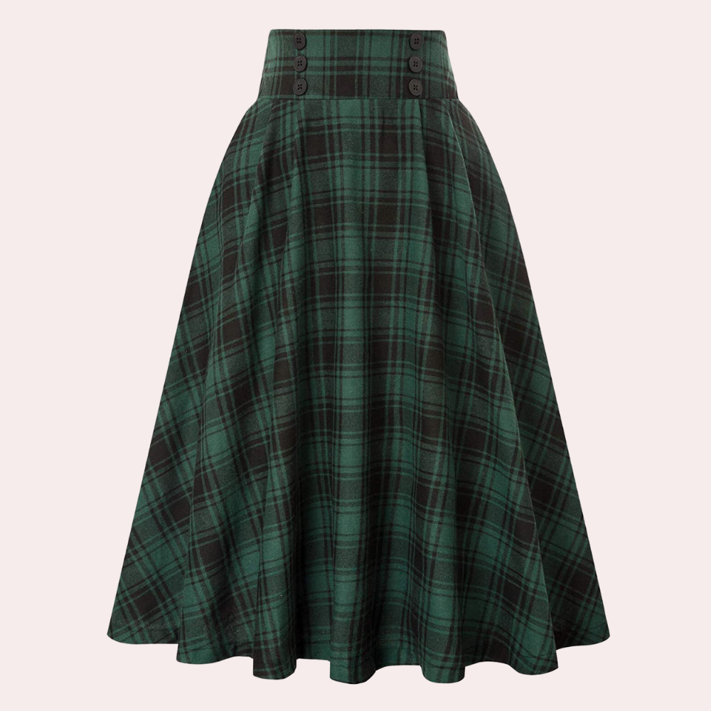 Luminita - Elegante falda de línea A con moderno estampado de cuadros