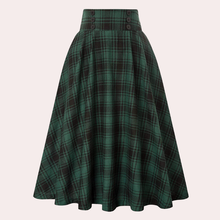 Luminita - Elegante falda de línea A con moderno estampado de cuadros