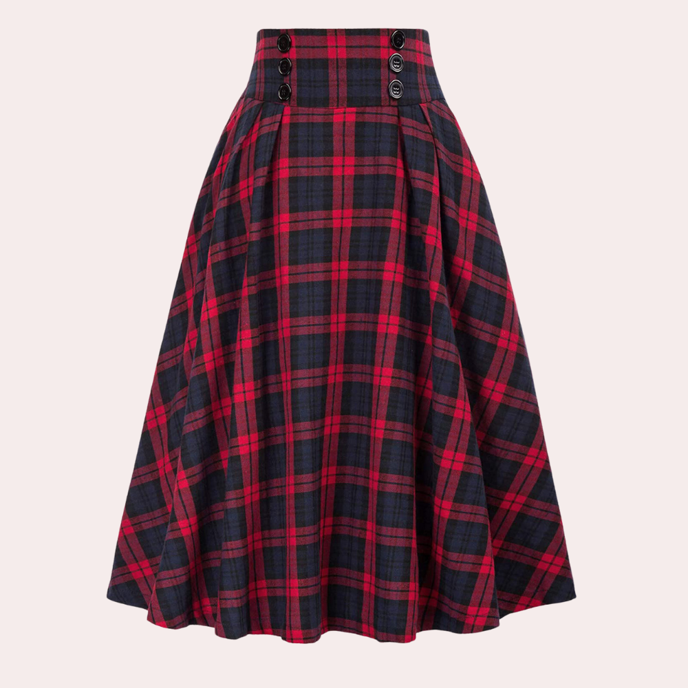 Luminita - Elegante falda de línea A con moderno estampado de cuadros