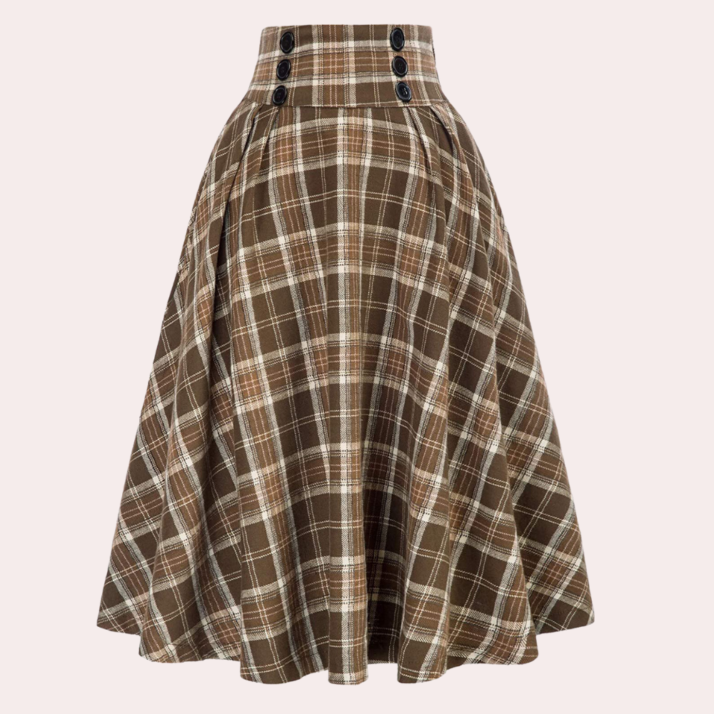 Luminita - Elegante falda de línea A con moderno estampado de cuadros
