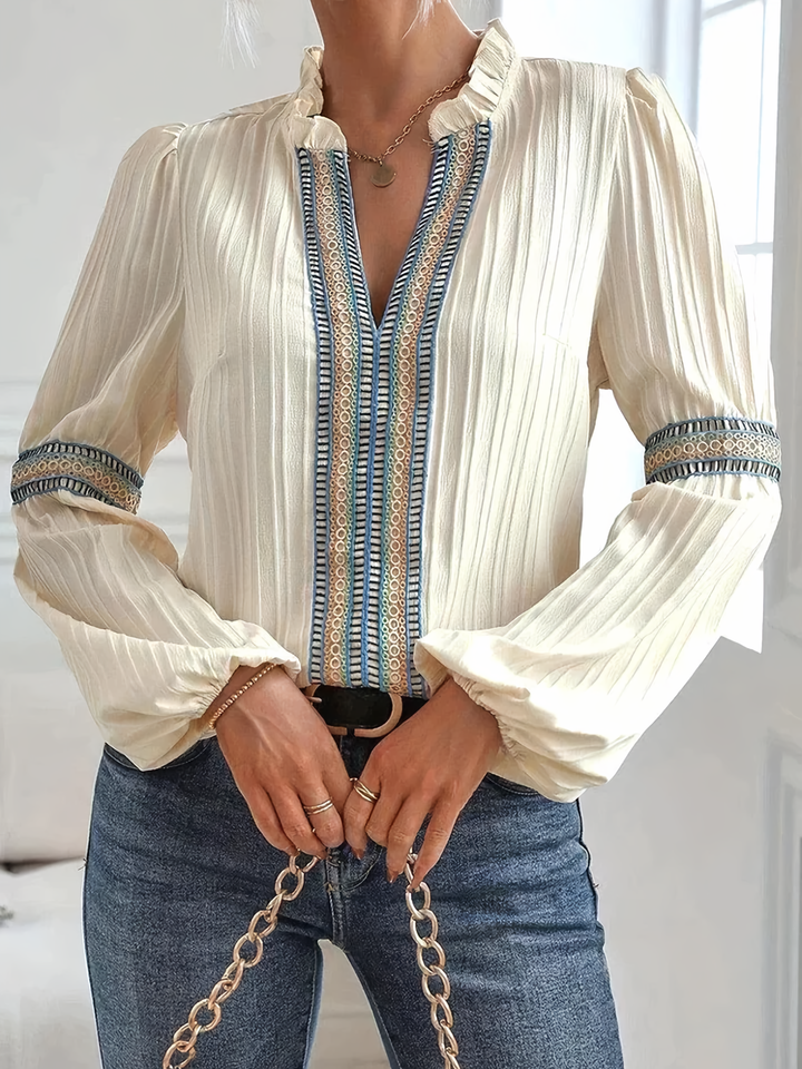 Cara - Blusa chic con encaje y mangas farol para mujer