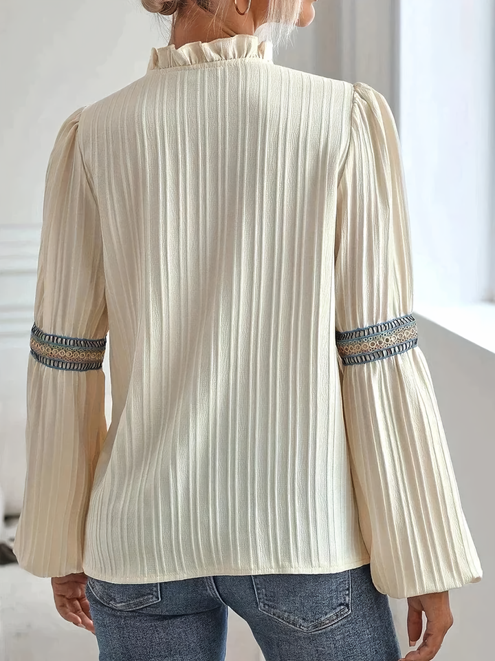 Cara - Blusa chic con encaje y mangas farol para mujer